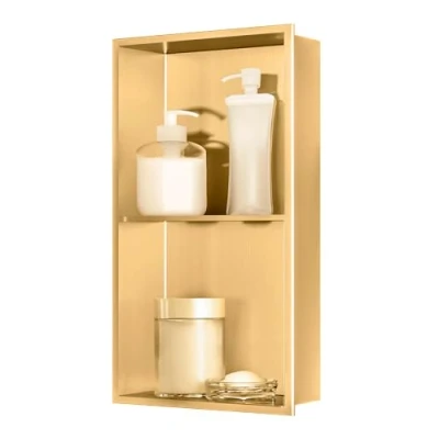 Abbildung von sunrik Wandnische Dusche,Wandnische Dusche Edelstahl,Wandnische Lagerung mit einem Regal,Duschnische 30 * 60 10CM,Golden