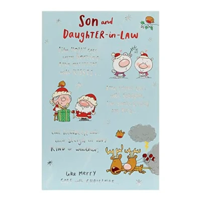 Abbildung von UK Greetings Weihnachtskarte mit Umschlag, lustiges Design, sentimentaler Vers, mehrfarbig