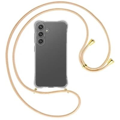 Abbildung von mtb more energy® Handykette kompatibel mit Samsung S25 Goldkordel/Metallteile: Gold Smartphone Hülle zum Umhängen Anti Shock Full TPU Case