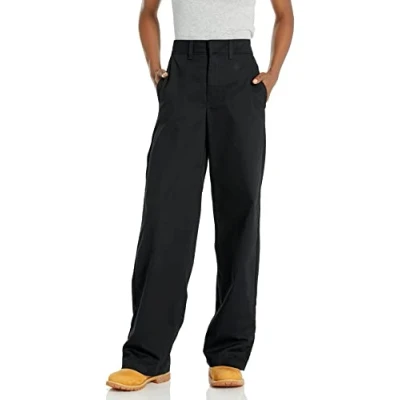 Abbildung von Dickies Damen Twill Hose mit hohem Bund und weitem Bein, Schwarz gespült, 34
