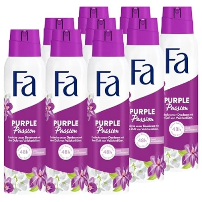 Abbildung von Fa Deospray Purple Passion (9x 150 ml), Deo mit dem erfrischenden Duft von Veilchenblüten, ohne Aluminium für bis zu 48 h Schutz, hinterlässt keine Rückstände auf der Kleidung