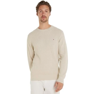 Abbildung von Tommy Hilfiger Herren Pullover Crew Neck Strickpullover, Beige (Heathered Oatmilk), XS