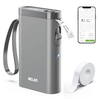Abbildung von Nelko Etikettendrucker, Bluetooth P21 Selbstklebendes Etikettiergerät Tragbarer beschriftungsgerät selbstklebend Labeldrucker, Kabelloser, Mini Label Printer mit iOS Android,Für Zuhause, Büro, Grau