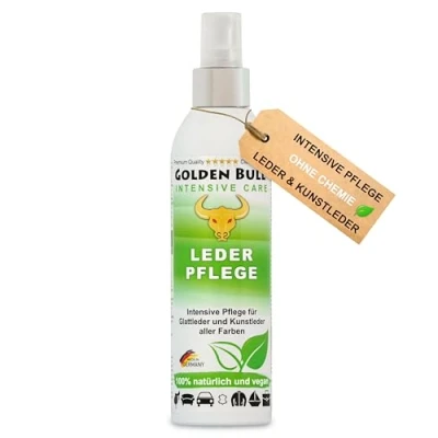 Abbildung von Golden Bull® Lederpflege Spray intensiv 250ml [VEGAN OHNE Chemie] Natürliches Leder Kunstleder Pflegemittel für werterhaltende Pflege von Ledersitz, Ledercouch, Autositz, Sofa, Lederjacke &amp; Schuh