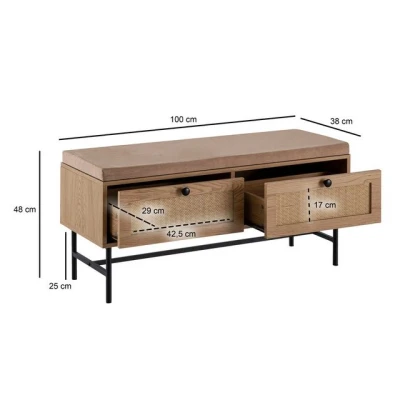 Abbildung von FINEBUY Schuhbank FB104622 (Garderobenbank Gepolstert, 100 cm Eiche Dekor), Sitzbank Schmal Flur mit Stauraum, Flurbank