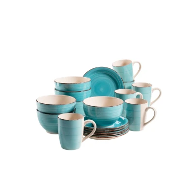 Abbildung von MÄSER 931496 Bel Tempo II Frühstück Service für 6 Personen im Vintage Look, handbemalte Keramik, 18 teiliges Geschirr Set, Türkis, Steingut