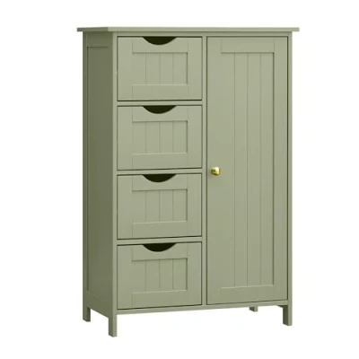 Abbildung von VASAGLE Badezimmerschrank, schmaler Badschrank, Beistellschrank, Kommode, mit 4 Schubladen, Schranktür, verstellbare Ablage, 30 x 55 82 cm, waldgrün LHC041C02