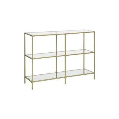 Abbildung von VBChome Konsolentisch 100x30x73 cm 3 Fächer Gold Eingangsmöbel Glas Metallrahmen Hartglas Wohnzimmer Schlafzimmer Beistelltisch Verstellbare Füße Aufbewahrungsregal