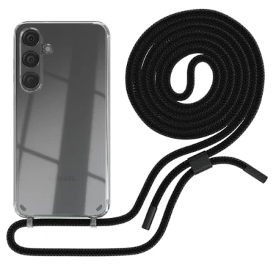 Abbildung von EAZY CASE Handykette kompatibel mit Samsung Galaxy S24 Plus dünne Handyhülle für Hülle Band als Fallschutz Kette zum Umhängen transparente Silikon in Schwarz
