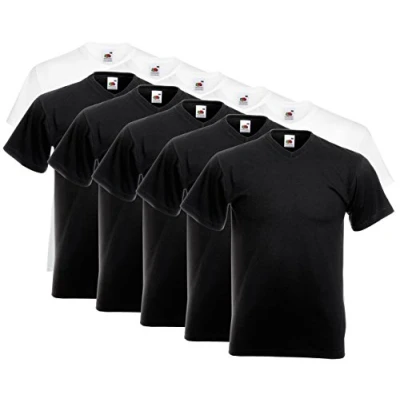 Abbildung von Fruit of the Loom 10 T Shirts V Neck M L XL XXL Ausschnitt Diverse Farben auswählbar (M, 5Weiss/5Schwarz)