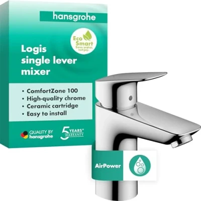 Abbildung von hansgrohe Waschtischarmatur &quot;Logis&quot;, 10cm, besonders wassersparend mit Zugstangen Ablaufgarnitur, chrom