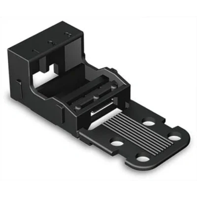Abbildung von WAGO Befestigungsadapter 221 513/000 004 für 3 Leiter Klemmen, 4 mm², 10 Stück, mit Rastfuß, geeignet liegende Montierung von Verbindungsklemmen, schwarz