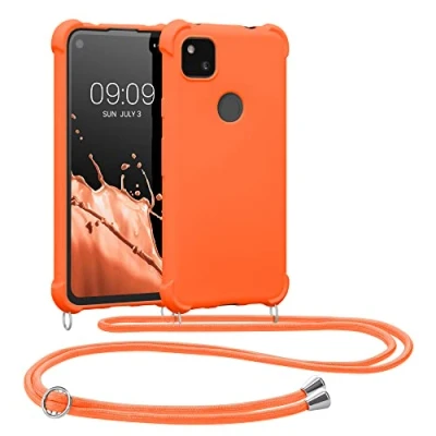 Abbildung von kwmobile Necklace Case kompatibel mit Google Pixel 4a Hülle Cover Kordel zum Umhängen Silikon Schutzhülle Fruity Orange