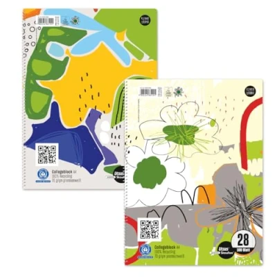 Abbildung von Staufen Green Collegeblock DIN A4, Lineatur 28 (kariert mit Randlinien), 2 Blöcke je 100 Blatt, 4 fach Lochung, 70 g/m² Recyclingpapier