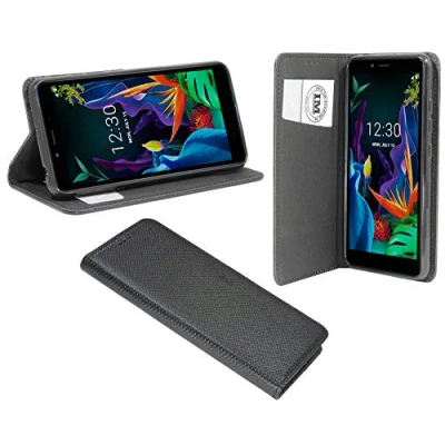 Abbildung von cofi1453® Buch Tasche Smart kompatibel mit LG K20 (2019) Handy Hülle Etui Brieftasche Schutzhülle Standfunktion, Kartenfach Schwarz