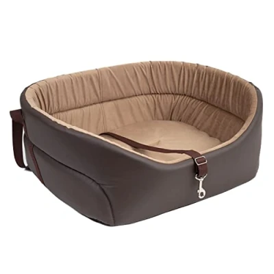 Abbildung von BOUTIQUE ZOO Hunde Autositz Universal Waschbar Abriebfest, Hund für Vordersitz, Beifahrersitz, Rückbank, Hundebett Hundetasche, S: 39 cm x 32 cm, Braun Kunstleder: Wildlederimitat