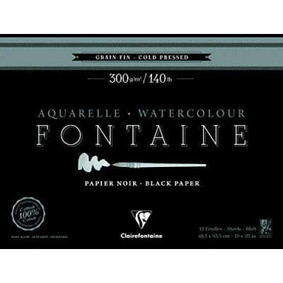 Abbildung von Clairefontaine 975309C Malblock Fontaine verleimt, mit 12 Blatt, feine Körnung 48,3x63,5 cm 300g, Schwarz