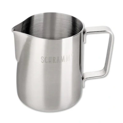 Abbildung von Schramm® Milchkännchen Milchkanne Edelstahl 350ml Milch aufschäumen Krug Aufschäumkännchen mit Baristastift Milchschaum Latte Macchiato Cafè silber
