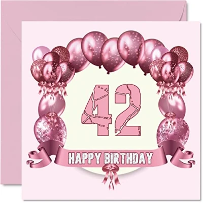 Abbildung von Lustige Geburtstagskarte zum 42. Geburtstag für Frau Geburtstagsballons Happy Birthday Karte Vater, Mutter, Bruder, Schwester, Großvater, Oma, Onkel, Tante, 145 mm x Grußkarten,