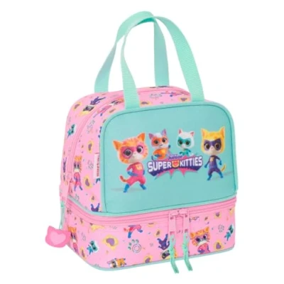 Abbildung von Safta Superkitties Lunchbox, hochwertig und widerstandsfähig, für Mahlzeiten, Freizeit, Snacks Frühstück, 20 x 15 cm, Hellrosa/Pastelltürkis, M, Casual