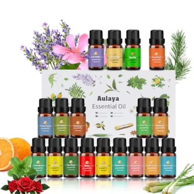 Abbildung von Ätherische Öle Set 18 x 10 ml, Teebaum, Lavendel, Eukalyptus, Weihrauch, Zitronengras, Rosmarin, Orange, Minze, Zitrone, Bergamotte, Ylang Ylang, Grapefruit, Kamille, Rose, Vanille, Patchouli Salbei