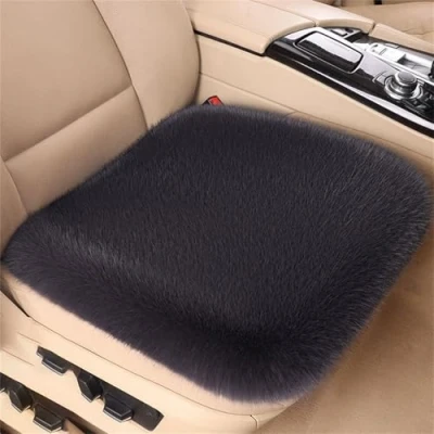 Abbildung von champracer Autositzbezug Lammfell, Lammfell Sitzbezug für Auto, Autokissen WinterplüSch, Echtlammfell Vollbezug Vordersitzbezug Universal (Dunkelgrau)