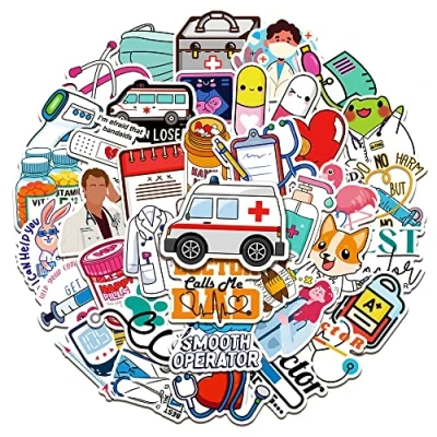 Abbildung von RGBEE Sticker Set 50 Stücke, Wasserfeste Doktor Medizinische Ausrüstung Aufkleber für Laptop MacBook Koffer Helm Motorrad Skateboard Auto Fahrrad