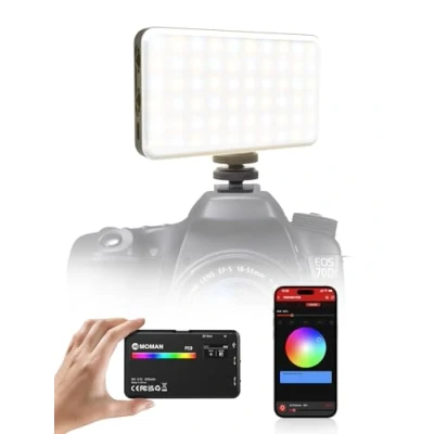 Abbildung von RGB Videoleuchte, Moman PC8 Tragbare Kamera Licht 125g mit Wiederaufladbarem 3100 mAh Akku für Camcorder Fotografie Live Streaming YouTube Aufzeichnung, Videoleuchte Video Fotolampe