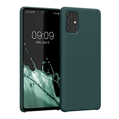 Abbildung von kwmobile Hülle kompatibel mit Samsung Galaxy A71 Silikon Handy Case Handyhülle weiche Oberfläche kabelloses Laden Blaugrün
