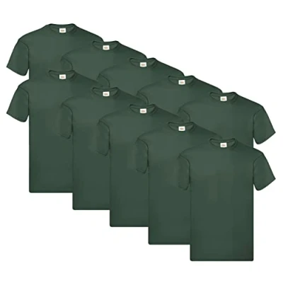Abbildung von Fruit of the Loom Original T Shirt, Farbe:10x Flaschengrün + 1 HL Kauf Notizblock, Größe:3XL