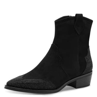 Abbildung von MARCO TOZZI Westernstiefelette, Blockabsatz, Cowboy Stiefelette, Boots, funkelnde Glitzersteinchen
