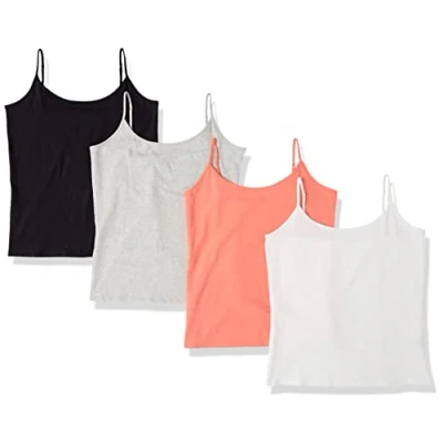 Abbildung von Amazon Essentials Damen Kamisol in schmaler Passform, 4er Pack, Korallenorange/Hellgrau Meliert/Weiß, XS