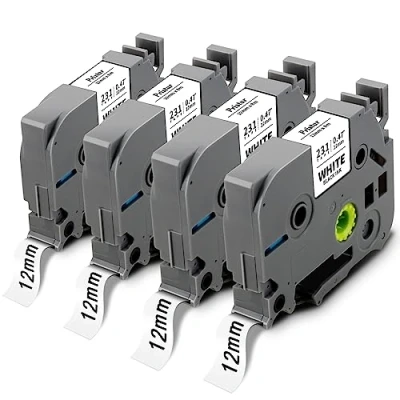 Abbildung von 4x Pristar Kompatibel für Brother TZe 231 TZe231 TZc Tz Tape 12mm 0.47 Laminated White Schriftband PTH100R PT D400 H105 E100 1000 1080 D600VP H110 H101 H107B D210