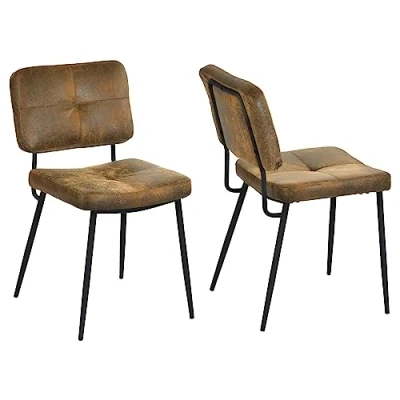 Abbildung von MEUBLE COSY Esszimmerstühle 2er Set Küchenstühle Vintage Wohnzimmerstuhl Polsterstuhl mit Rückenlehne Sitzfläche aus Wildleder Metallbeine, Retro, Braun, 54x45x82cm