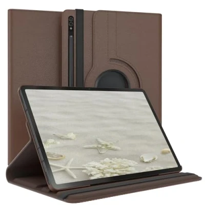 Abbildung von EAZY Case Tablet Hülle für Samsung Galaxy Tab S8 Plus (5G) Schutzhülle 12.4 Zoll Smart Cover Rotationcase zum Aufstellen Klapphülle 360 drehbar mit Standfunktion Tasche Kunstleder Braun
