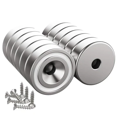 Abbildung von Magnetpro 12 Stück Magnete 7 KG Kraft 16 x 5 mm mit Loch und Kapsel, Senkkopf Topfmagnet Schrauben