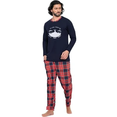 Abbildung von Neti Herren Schlafanzug lang Pyjama Nachtanzug100% Baumwolle M XXL (DE/NL/SE/PL, Alphanumerisch, XXL, Regular, 18040 Navy)