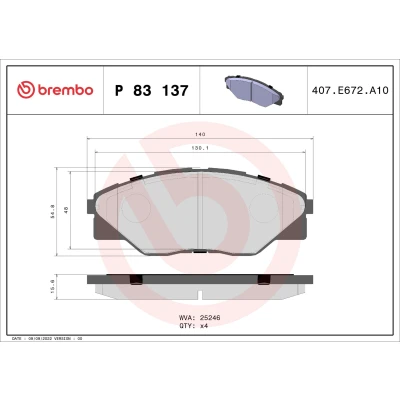 Abbildung von BREMBO P 83 137 Bremsbelagsatz exkl. Verschleißwarnkontakt ohne Zubehör TOYOTA: HILUX 3 Pick up, Pritsche/Fahrgestell (KUN1, TGN3, TGN2, TGN1,