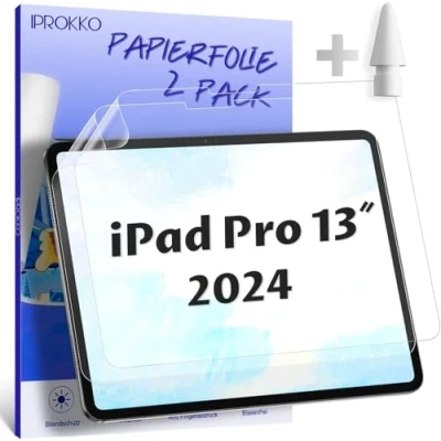 Abbildung von IPROKKO [2 Stück Papier Schutzfolie kompatibel für iPad Pro 13 Zoll M4 2024, Matte Like Paper Folie Displayschutz Film Blendfreiem Screen Protector Papierfolie zum Zeichnen, Schreibe, Notizen