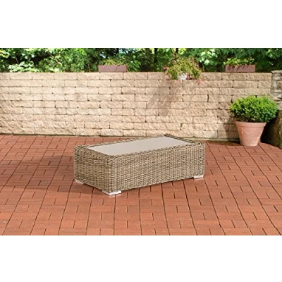 Abbildung von CLP Polyrattan Loungetisch Madeira I Gartentisch Mit Glasplatte Beistelltisch Aus Rundrattan, Farbe:Natura