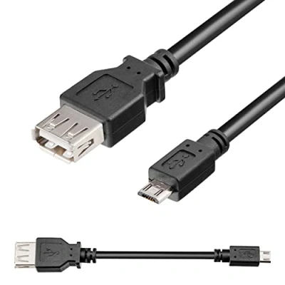 Abbildung von hb digital Adapter USB 2.0 Micro B Stecker auf A Buchse ca. 8cm OTG 480 MBit/s Kupplung für PC Laptop Tablet Smartphone Drucker Peripheriegeräte schwarz
