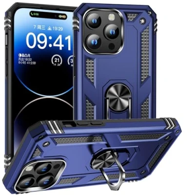 Abbildung von Max Power Digital Hülle für iPhone 15 Pro Standfunktion Drehbar Ringhalter 360 Grad Case Cover Magnet Bumper Handyhülle Outdoor Hart Hardcase Mit Ring (iPhone Pro, Blau)