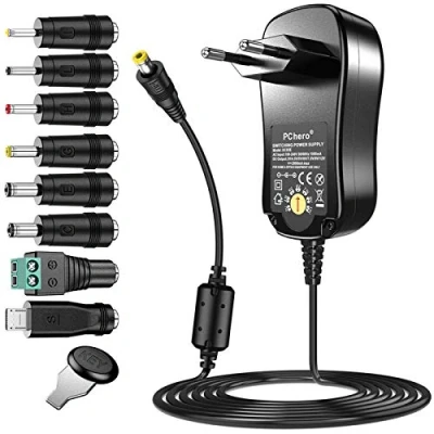 Abbildung von PChero 24W Universal Steckernetzteil mit 8 Abnehmbar DC Stecker für 3V 12V Haus Elektronik und USB Geräte 2000mA Max