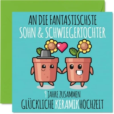 Abbildung von Stuff4 9. Hochzeitstag Karte Liebe 9 Jahre Zusammen Keramik Hochzeit Jahrestag Geschenke für Sohn Schwiegertochter vom Mama Papa, 145mm Glückwunschkarten