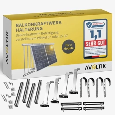 Abbildung von Avoltik 2x Balkonkraftwerk Halterung Balkon für alle Solarpanel Größen I Solarmodul aus robustem Aluminium Befestigung verstellbarem Winkel 0 oder 15 30