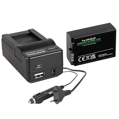 Abbildung von Zubehör Set für die Nikon Z 50 / 30 und fc Akku (1280mAh) + 4in1 Ladegerät kompatibel mit EN EL25