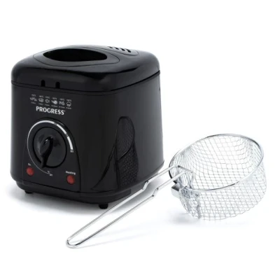 Abbildung von Progress EK2969PBLKVDE Kompakte 1L Mini Fritteuse Herausnehmbarer antihaftbeschichteter Frittierkorb, einfach reinigen, rutschfest, einstellbare Temperaturkontrolle, geruchsmindernder Filter, 950W