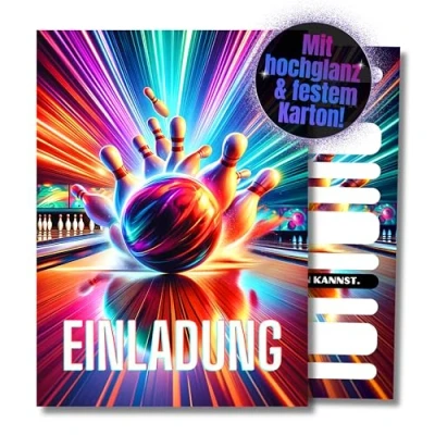 Abbildung von HIDEBLOOM I Bowling Einladungskarten Kindergeburtstag Jungen 12 Stück DIN A6 (10,5 cm x 14,8 cm) Einladung Geburtstag Kinderparty Teens Postkarten Kinder