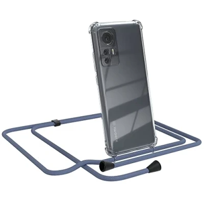 Abbildung von EAZY CASE Handykette kompatibel mit Xiaomi 12 / 12X Handyhülle Umhängeband, Handykordel Schutzhülle, Silikonhülle, Hülle Band, Stylische Kette Hülle, EIS Blau Clips Schwarz
