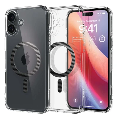 Abbildung von Spigen für iPhone 16 Hülle [Anti Yellowing] Ultra Hybrid MagFit Case Handyhülle Transparent Dünn Slim Kompatibel mit MagSafe Carbon Fiber